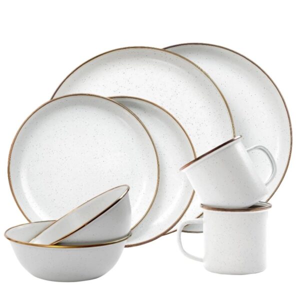 Barebones Geschirrset 8tlg "Emaille" egg shell (cremeweiß) Outdoorset für 2 Personen Camping Bushcraft im Retro Look