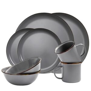 Geschirrset 8tlg "Emaille" slate grey (grau gesprenkelt) Outdoorset für 2 Personen Camping Bushcraft im Retro Look Barebones