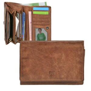 Portemonnaie Damen Leder klein (cognac braun) 13x9cm "Lieke", kompakte Geldbörse mit 9 Kartenfächern, knautschig weiche Damenbörse BEAR DESIGN
