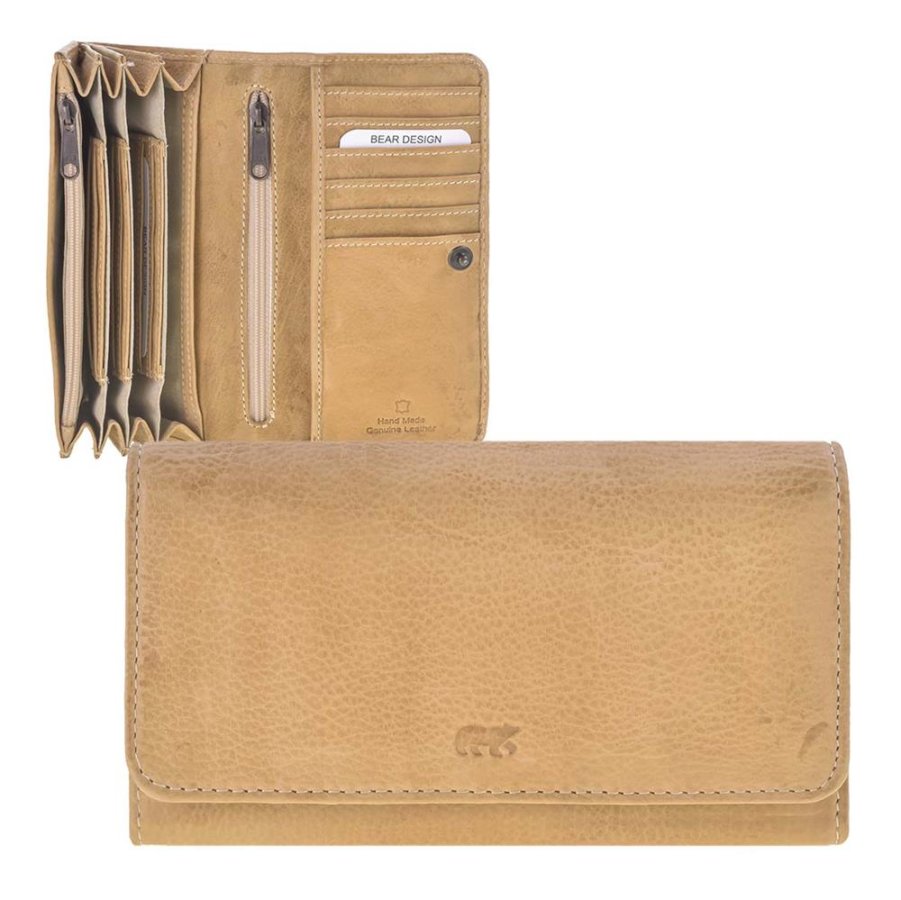 bear design geldboerse damen leder 17x9cm cow lavatao in baltic beige