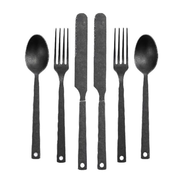 Besteckset 6tlg "Flatware" Vintage matt (dunkelgrau) für 2 Personen im Vintage Retro Stil Outdoor Camping Bushcraft