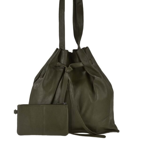 Greenburry Beuteltasche Leder 37x32cm "Eva" oliv