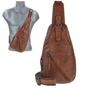 Bear Design Crossbody Bag Tasche Leder für Damen und Herren 18x31cm "Daley" Brusttasche Crossover Umhängetasche Eingurtrucksack, cognac