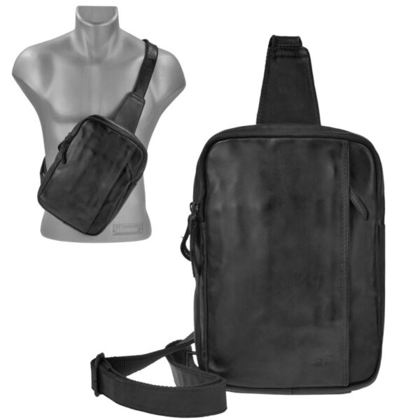 Bear Design Crossbody Tasche Leder für Damen und Herren 20x29cm "Stefan" schwarz