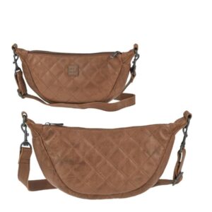 Bear Design Crossbody Bag Tasche "Laura" Damen Leder groß 33x17cm, Umhängetasche, Crossover, Damentasche, Bodybag, 150cm Gurt, cognac