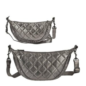 Bear Design Crossbody Bag Tasche "Laura" Damen Leder groß 33x17cm, Umhängetasche, Crossover, Bodybag, 150cm Gurt, metallic anthrazit gun metal