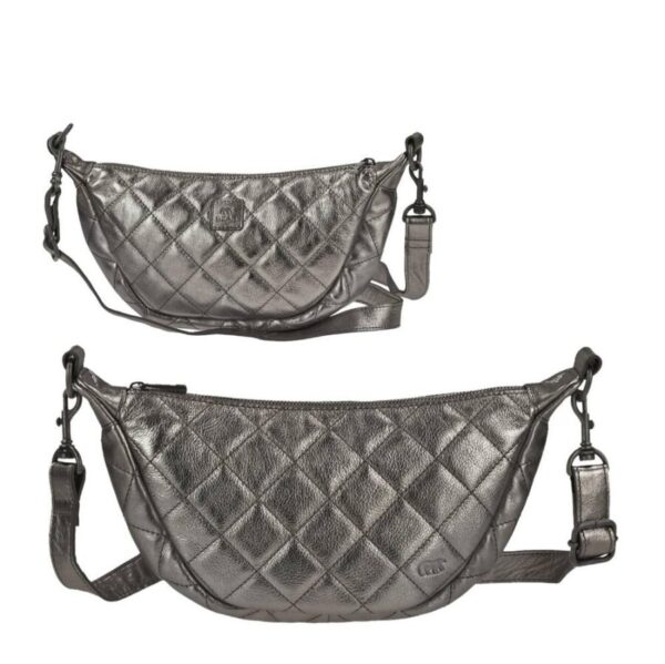 Bear Design Crossbody Bag Tasche "Laura" Damen Leder groß 33x17cm, Umhängetasche, Crossover, Bodybag, 150cm Gurt, metallic anthrazit gun metal