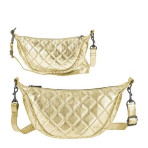 Bear Design Crossbody Bag Tasche "Laura" Damen Leder groß 33x17cm, Umhängetasche, Crossover, Bodybag, 150cm Gurt, metallic champagner gold