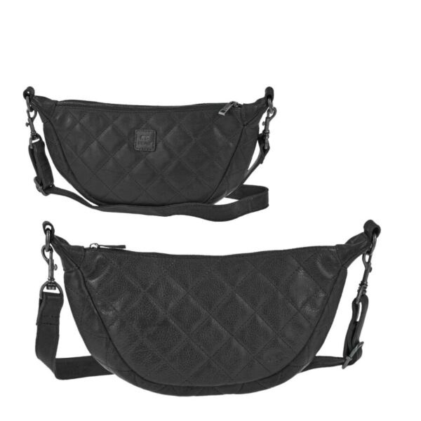 Bear Design Crossbody Bag Tasche "Laura" Damen Leder groß 33x17cm, Umhängetasche, Crossover, Damentasche, Bodybag, 150cm Gurt, schwarz