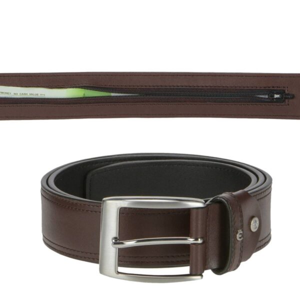 Tresorgürtel Leder 4cm Safegürtel Bundweite 105cm braun