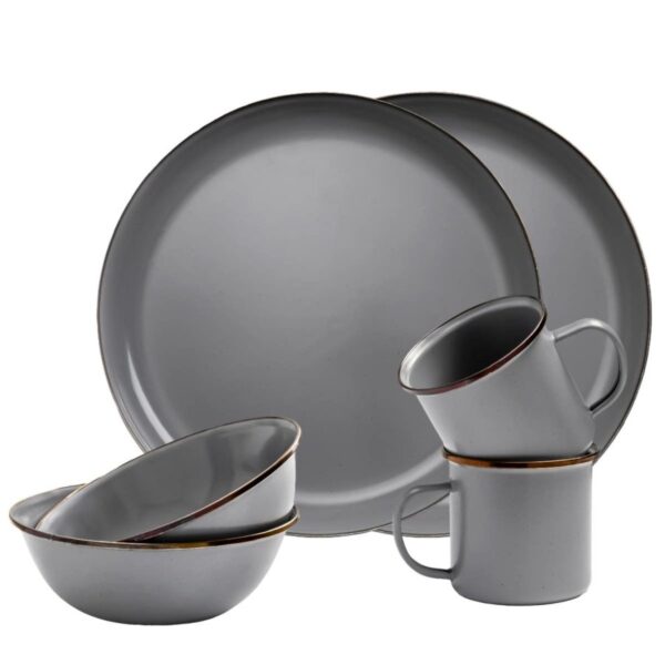 Barebones Geschirrset 6tlg "Emaille" slate grey (grau) Outdoorset Camping Bushcraft im Retro Look