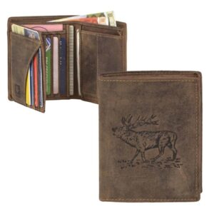 Geldbörse Leder 9x12cm mit Hirsch "Vintage Hunting" antikbraun Greenburry 1701-STAG-25
