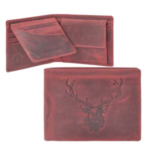 Geldbörse Leder 12x9cm mit Hirsch "Vintage" antikrot Greenburry 1705-RS-26