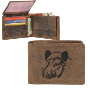 Geldbörse Leder 12x9cm mit Keiler "Vintage Hunting" antikbraun Greenburry 1705-WILDBOAR-25