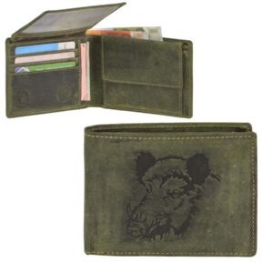 Geldbörse Leder 12x9cm mit Keiler "Vintage Hunting" oliv Greenburry 1705-WILDBOAR-30