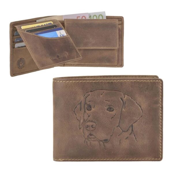 Geldbörse Leder 12x9cm mit Labrador "Vintage" antikbraun Greenburry 1705-DOG-25