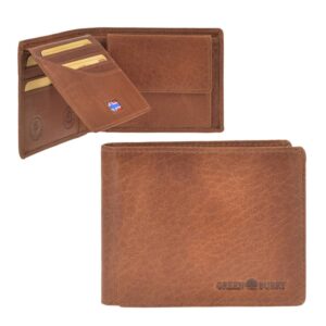 Geldbörse Leder 12x9cm mit RFID Schutz "House of Norway" naturbraun Herren Portemonnaie Querformat GREENBURRY