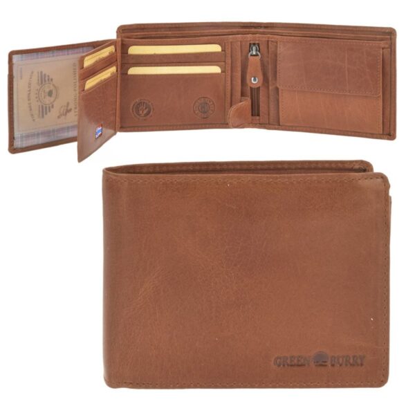 Geldbörse Leder 13x10cm Safe mit RFID Schutz "House of Norway" naturbraun Portemonnaie Herren quer GREENBURRY