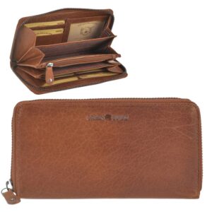 Geldbörse Leder 19x10cm mit Reißverschluss Langbörse "House of Norway" naturbraun Damen Portemonnaie Geldbeutel lang GREENBURRY