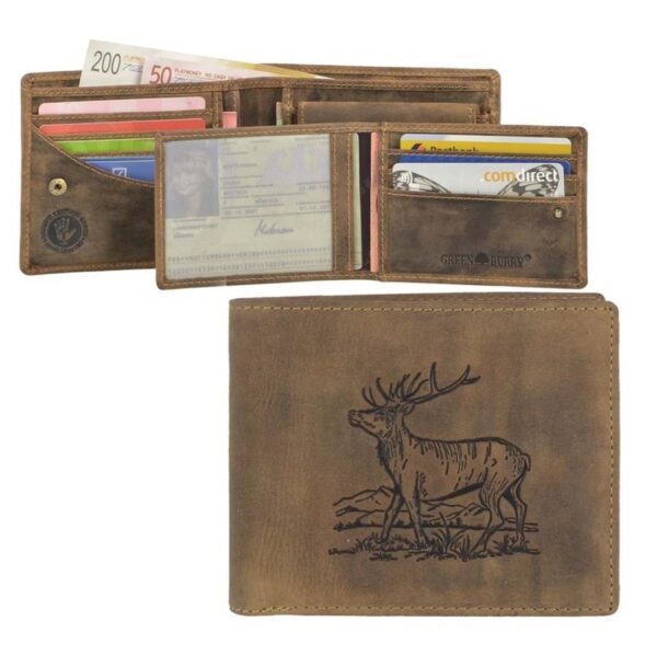 Geldbörse Leder 12x10cm Hirsch mit Ausweisetui "Vintage Hunting" antikbraun Greenburry