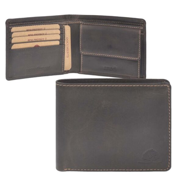 Geldbörse Leder 12x9cm mit RFID Schutz "Tornado" dunkelbraun Greenburry 1089-22