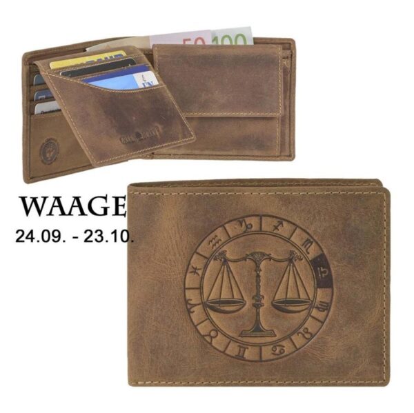 Geldbörse Leder 12x9cm "Vintage" mit Sternzeichen Waage Greenburry 1705