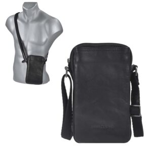 Handytasche zum Umhängen Leder "Pure Black" schwarz Greenburry 1106-20