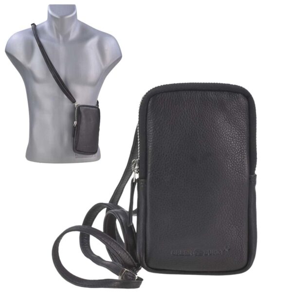 Handytasche zum Umhängen Leder "Nappa" schwarz Greenburry 1593N-20