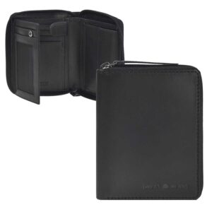 Geldbörse Leder 10x13cm mit Reißverschluss "Pure Black" schwarz Greenburry 1126-20
