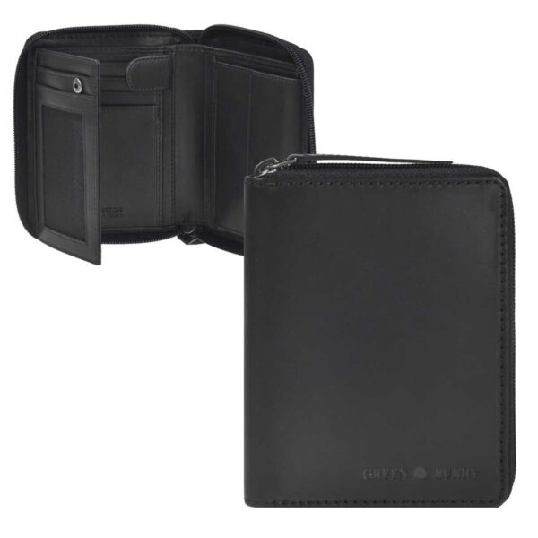 Geldbörse Leder 10x13cm mit Reißverschluss "Pure Black" schwarz Greenburry 1126-20