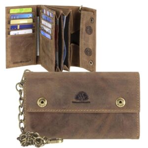 Geldbörse Leder 15x9cm mit Kette "Vintage Biker" antikbraun Greenburry 1823-25