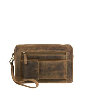 Handgelenktasche Leder 15x23cm "Vintage" antikbraun Greenburry 1732M-25