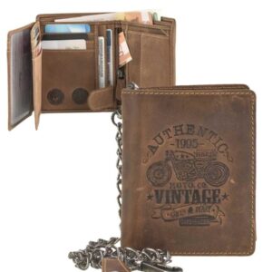 Portemonnaie Leder 10x12cm hoch mit Kette "Cafe Racer" antikbraun Greenburry 0834-25