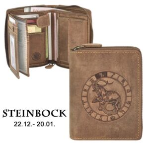 Reißverschluss Geldbörse 10x12cm Steinbock "Vintage" antikbraun Greenburry 821A