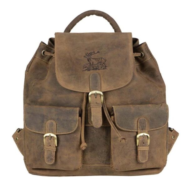 Rucksack Leder 38x40cm mit Hirsch "Vintage" antikbraun Greenburry 1711-STAG3