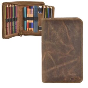 Stiftetui Leder mit 1 Klappe "Vintage" antikbraun Greenburry 1574-25