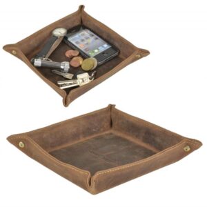 Schlüsselschale Leder 20x20cm Ablageschale "Vintage" antikbraun Greenburry
