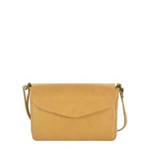 Schultertasche Leder 22x14cm FlapBag "Soft Washed" gelb Greenburry