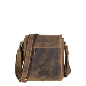 Umhängetasche Leder 24x27cm mit Hirsch "Vintage" antikbraun Greenburry 1748A-STAG3