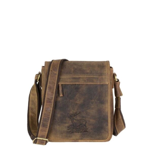 Umhängetasche Leder 24x27cm mit Hirsch "Vintage" antikbraun Greenburry 1748A-STAG3