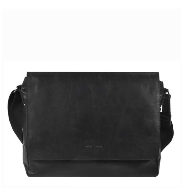 Umhängetasche Leder 38x27cm "Pure Black" schwarz Greenburry 1101-20