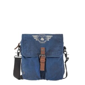Greenburry Umhängetasche (S) Canvas blau mit Vintage Lederparts in braun