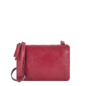 Schultertasche Leder 25x16cm mit 2 Fächern "Soft Washed" rot Greenburry