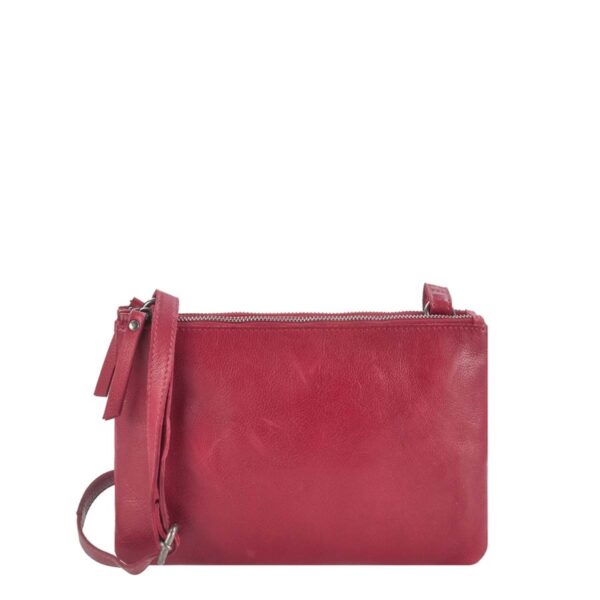 Schultertasche Leder 25x16cm mit 2 Fächern "Soft Washed" rot Greenburry
