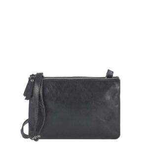 Schultertasche Leder 25x16cm mit 2 Fächern "Soft Washed" schwarz Greenburry
