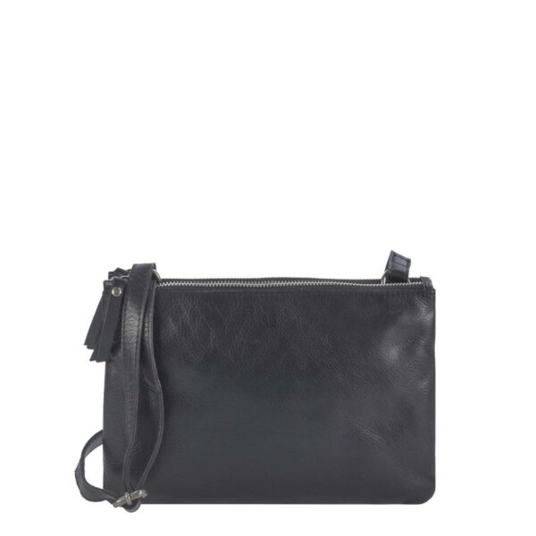 Schultertasche Leder 25x16cm mit 2 Fächern "Soft Washed" schwarz Greenburry