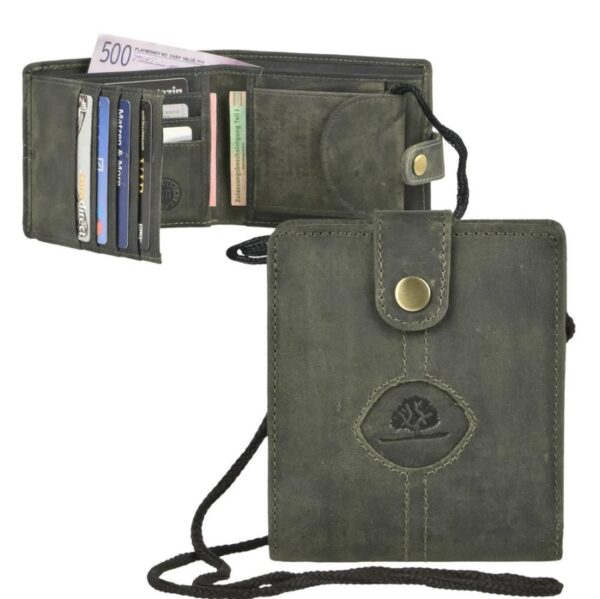 Gürteltasche Leder 10x12cm Brustbeutel "Vintage" oliv Greenburry 325-30