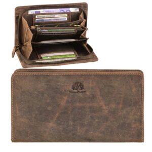 Geldbörse Leder 19x10cm mit Reißverschluss "Vintage" antikbraun Greenburry1678-25