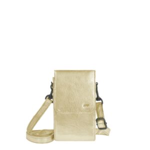 Bear Design Handytasche Leder zum Umhängen "Robbie", Handy-Umhängetasche, Damen, mit Gürtelschlaufe, als Crossover Tasche, champagner (metallic gold)