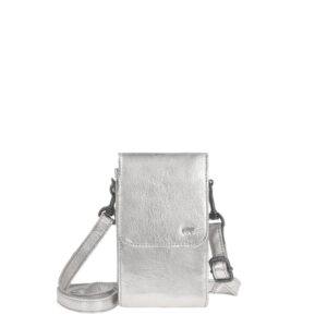 Bear Design Handytasche Leder zum Umhängen "Robbie", Handy-Umhängetasche, Damen, mit Gürtelschlaufe, als Crossover Tasche, silver (metallic silber)